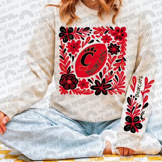 Cincinnati Bearcats Football Floral with Sleeve- 2 PNG Files