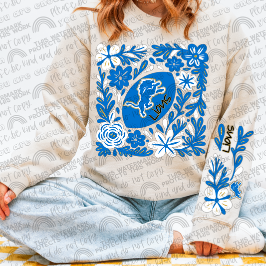Lions Football Floral with Sleeve- 2 PNG Files