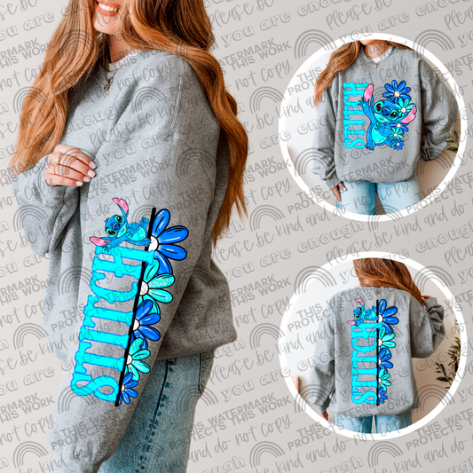 Stitch Floral with Matching Sleeve- 2 PNG Files