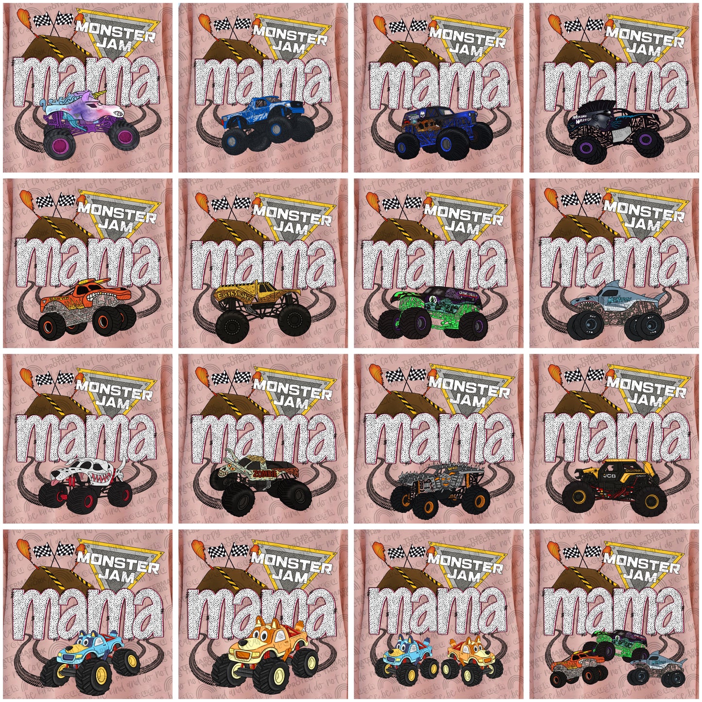 Monster Jam Mama Bundle- 16 PNG Files