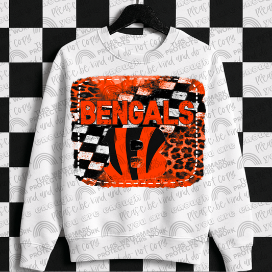 Bengals Leopard Checkered Flames PNG File