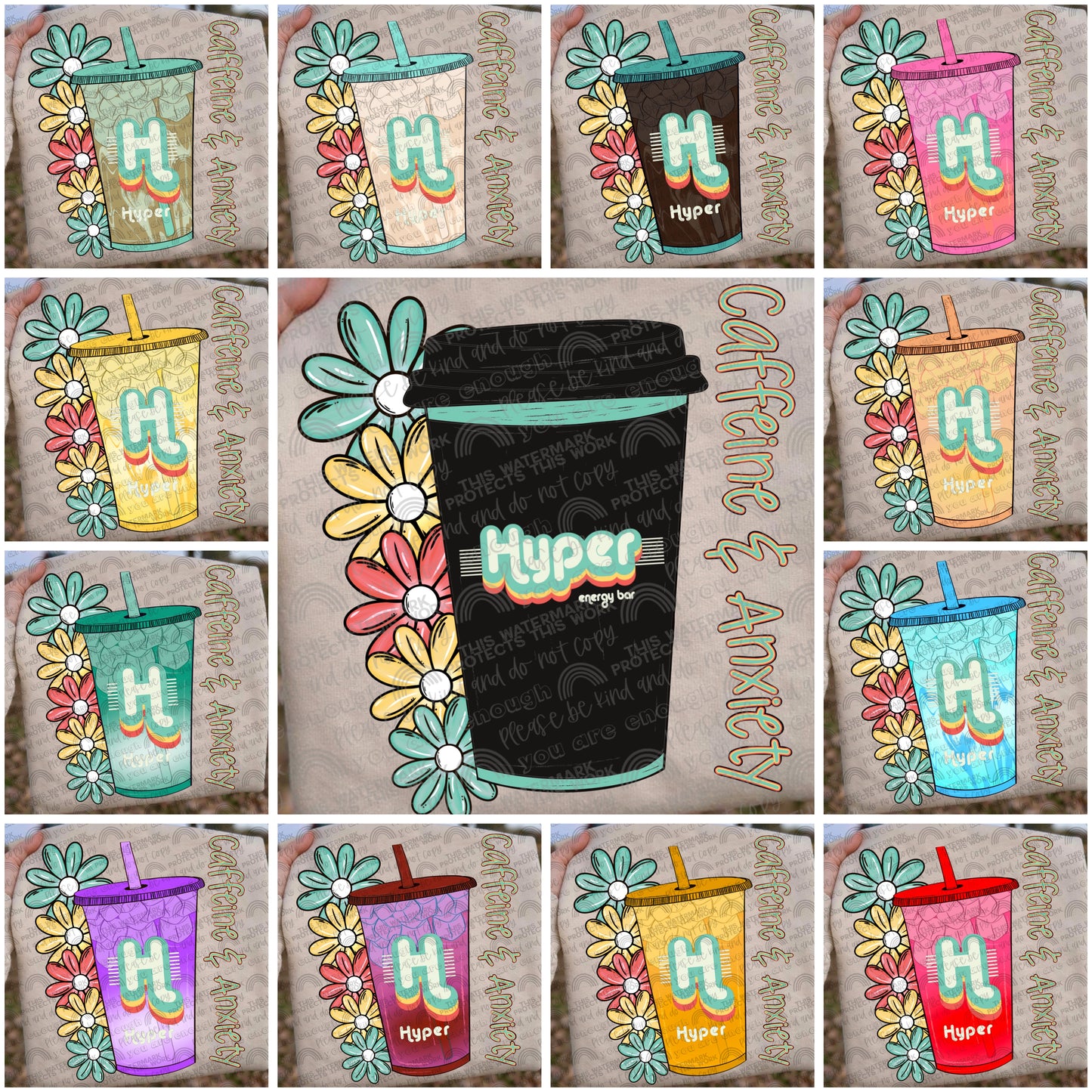 Caffeine & Anxiety Hyper Energy Bundle- 13 PNG Files