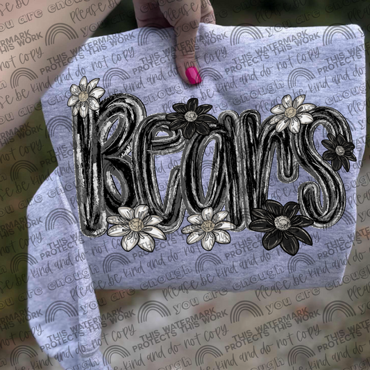 Bears Mascot Black & White Flowers PNG File