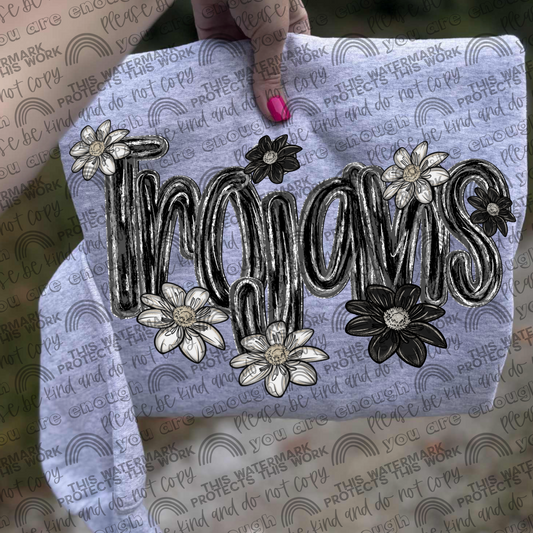 Trojans Mascot Black & White Flowers PNG File