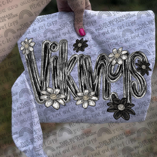 Vikings Mascot Black & White Flowers PNG File