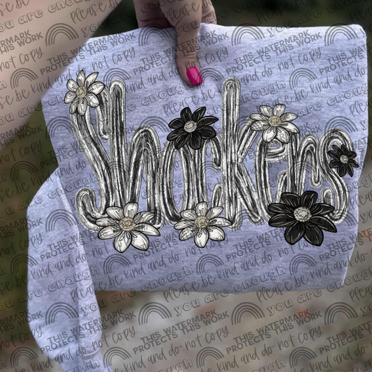 Shockers Mascot Black & White Flowers PNG File