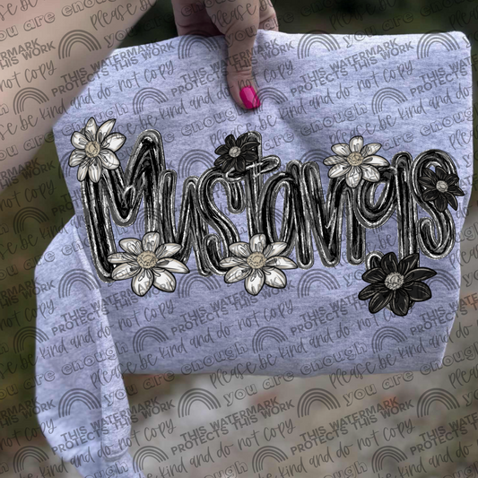 Mustangs Mascot Black & White Flowers PNG File