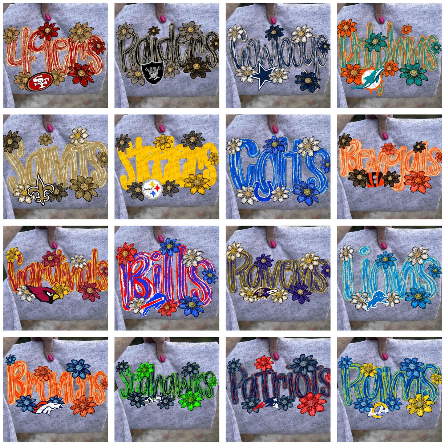 Pro Football Brushstroke Flowers Bundle- 32 PNG Files