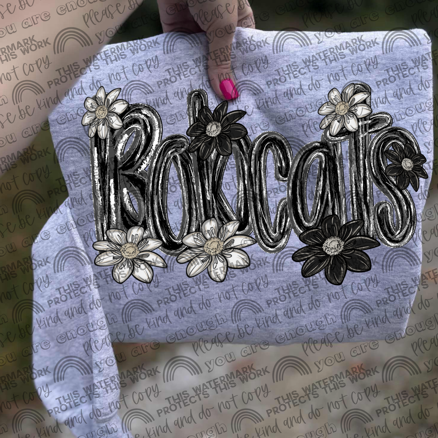 Bobcats Mascot Black & White Flowers PNG File