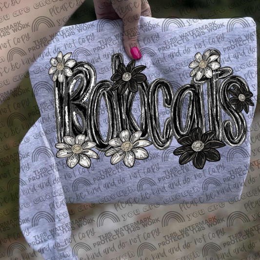 Bobcats Mascot Black & White Flowers PNG File