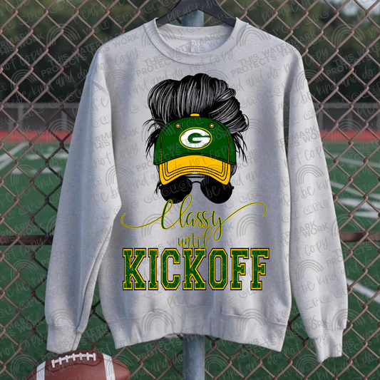 Classy Until Kickoff Messy Bun Hat Packers PNG File