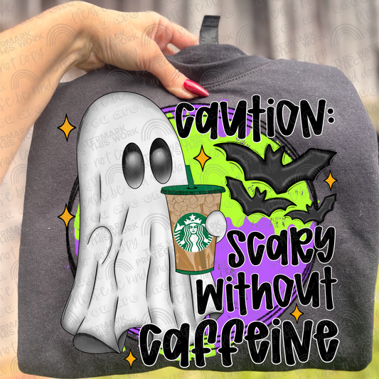 Starbees Iced Coffee Caution Scary Without Caffeine Ghost PNG File