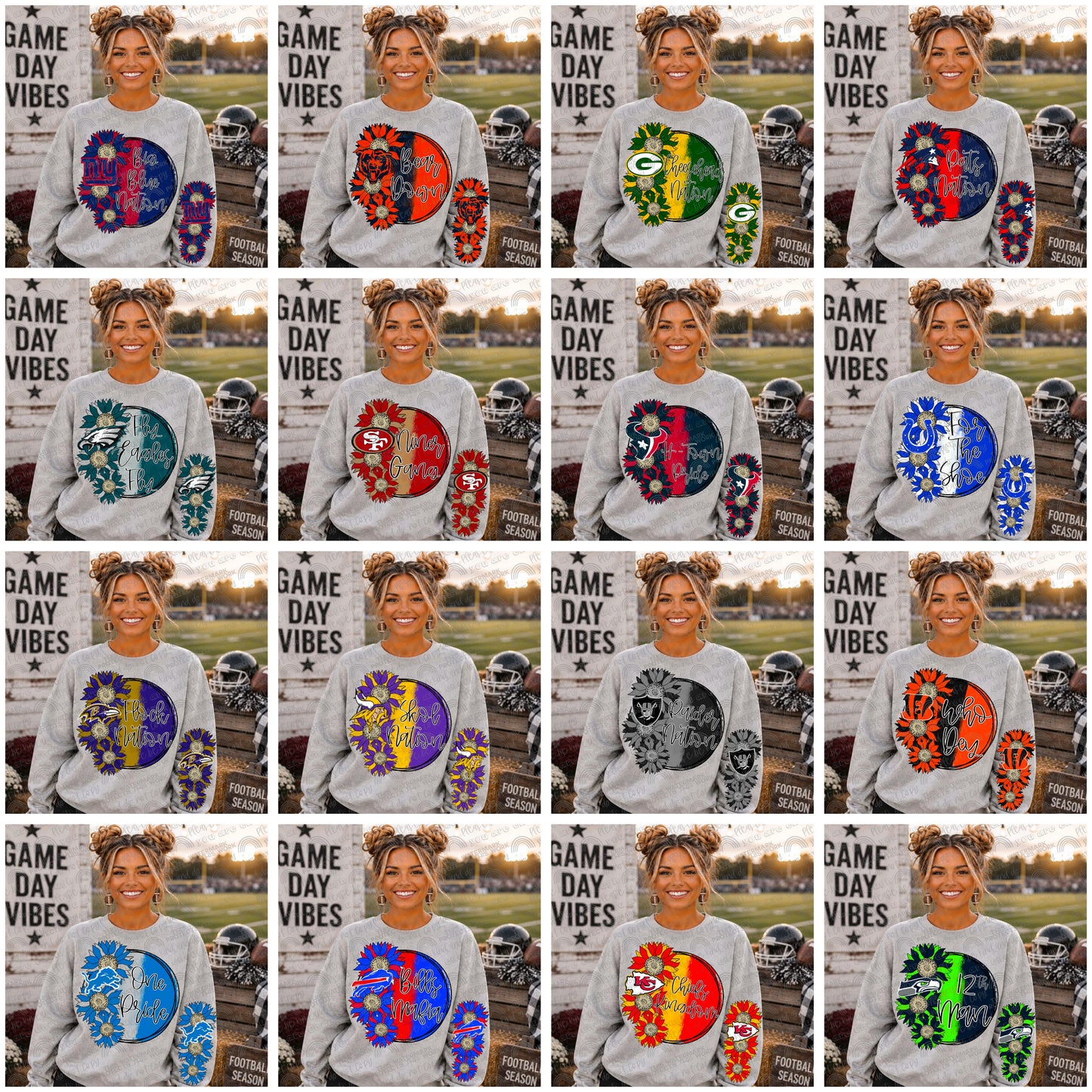 Sunflowers Pro Football Teams Bundle with Sleeves- 64 PNG Files