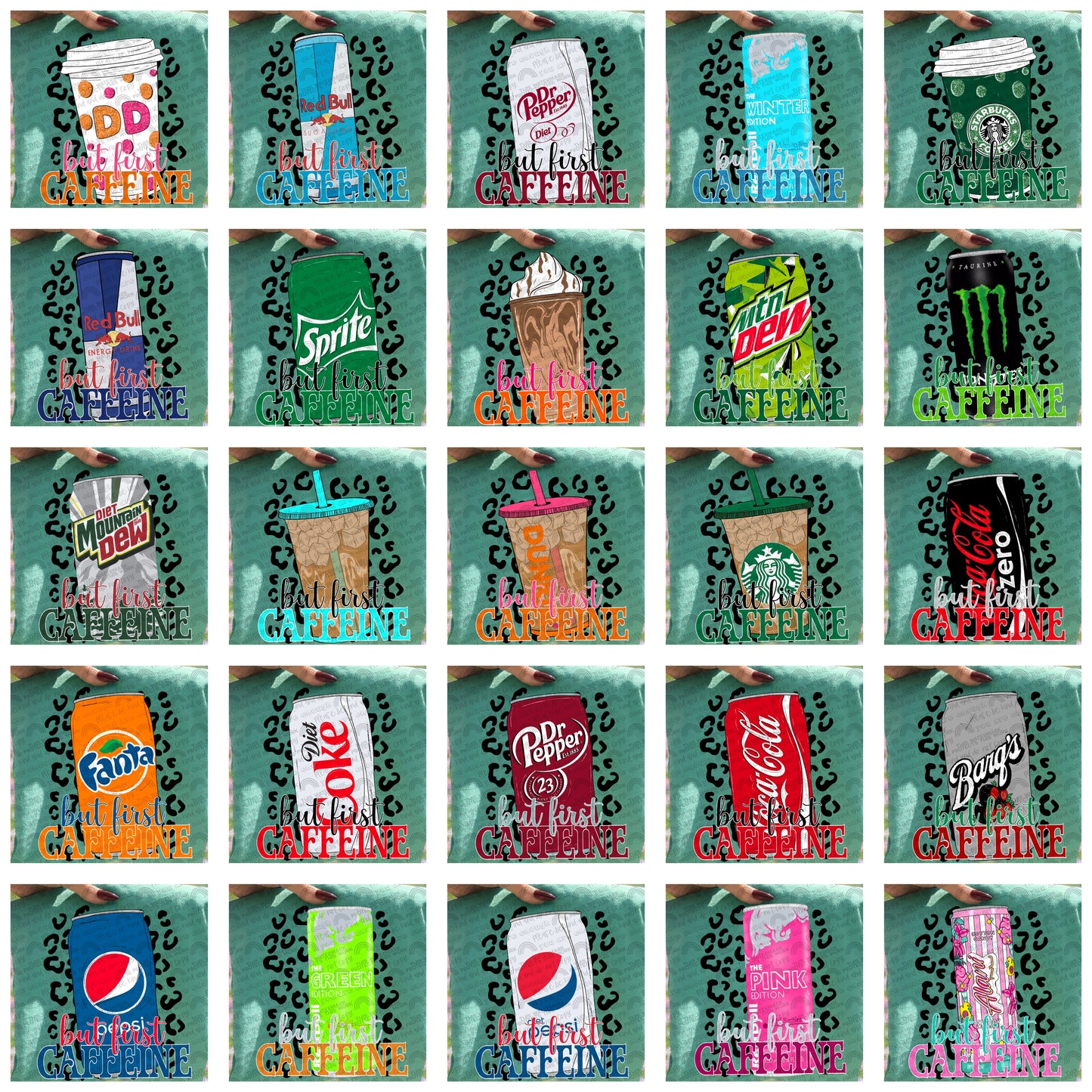 But First Caffeine Leopard Drinks Bundle- 33 PNG Files