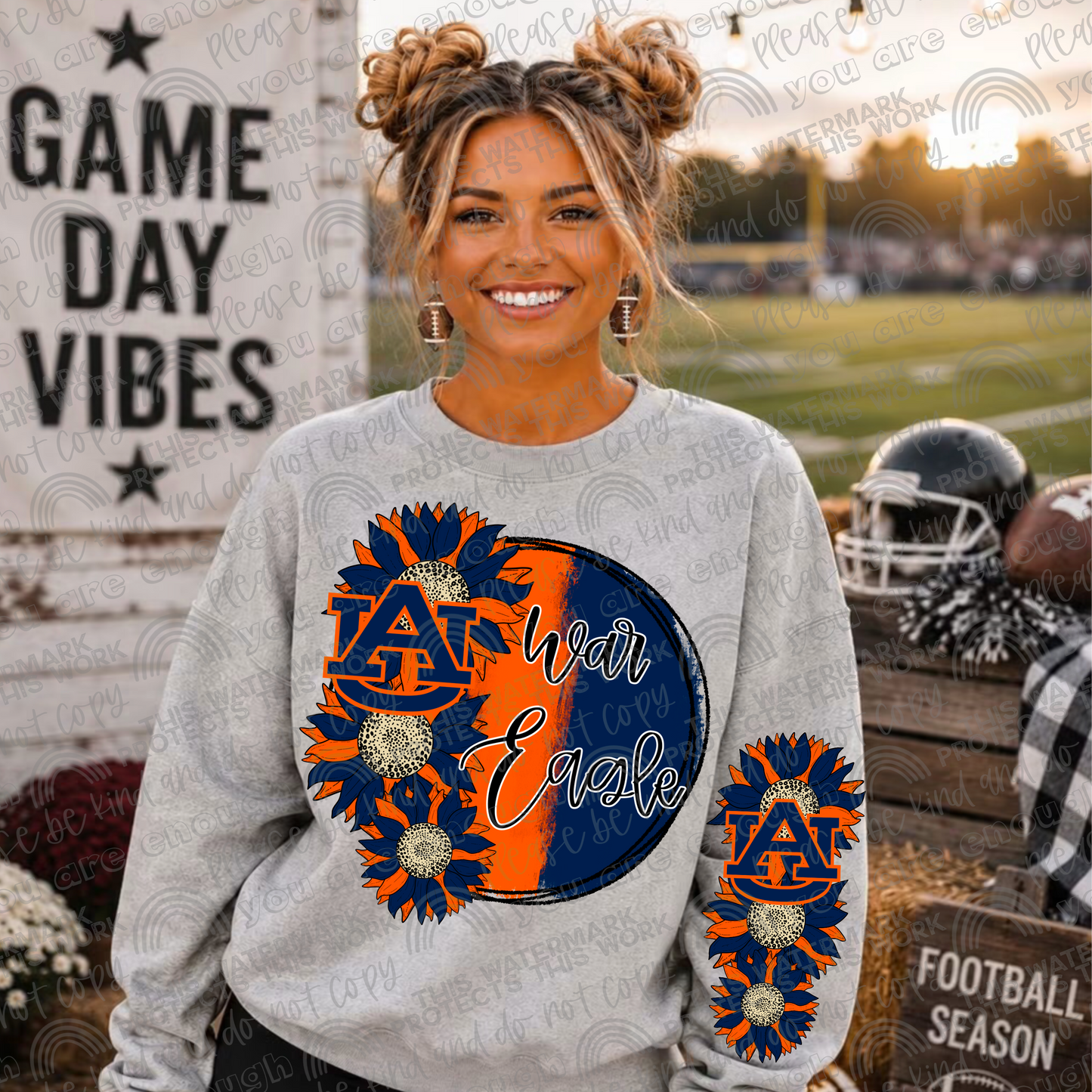 Auburn war Eagle Sunflowers with Sleeve (Logo and Mascot Versions)- 4 PNG Files