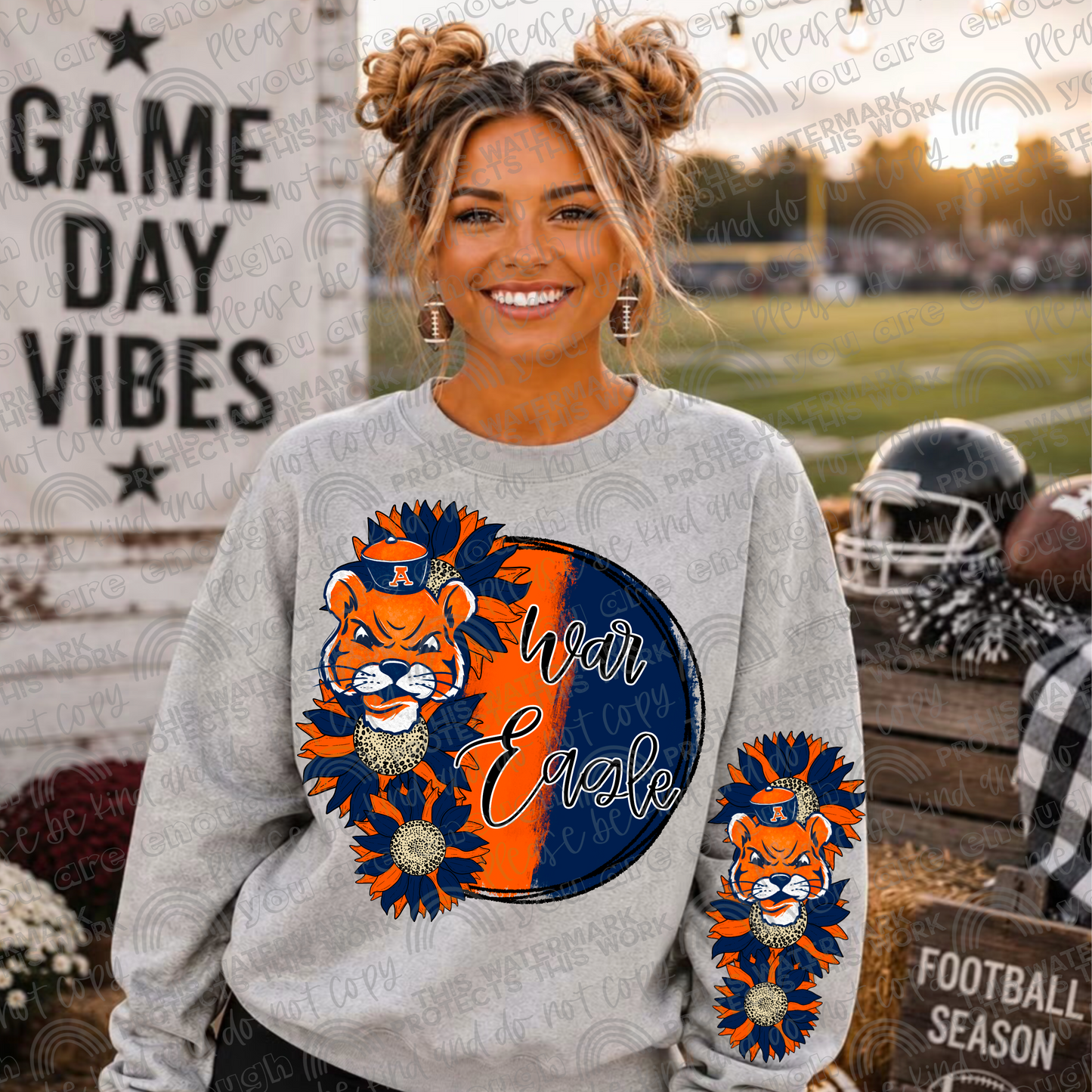 Auburn war Eagle Sunflowers with Sleeve (Logo and Mascot Versions)- 4 PNG Files