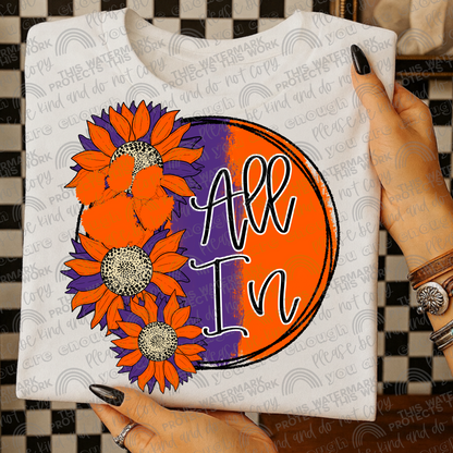 Clemson All In Sunflowers with Sleeve (Logo and Mascot Versions)- 4 PNG Files