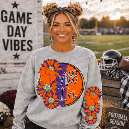 Clemson All In Sunflowers with Sleeve (Logo and Mascot Versions)- 4 PNG Files