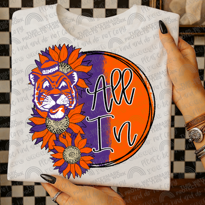 Clemson All In Sunflowers with Sleeve (Logo and Mascot Versions)- 4 PNG Files