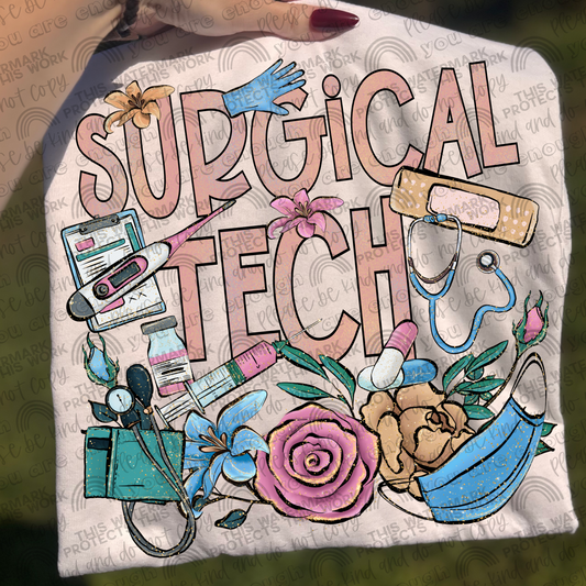 Surgical Tech Floral Glitter PNG File
