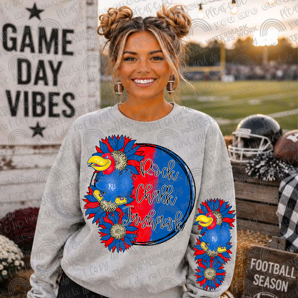 Jayhawks Sunflowers with Sleeve (Logo and Mascot Versions)- 4 PNG Files