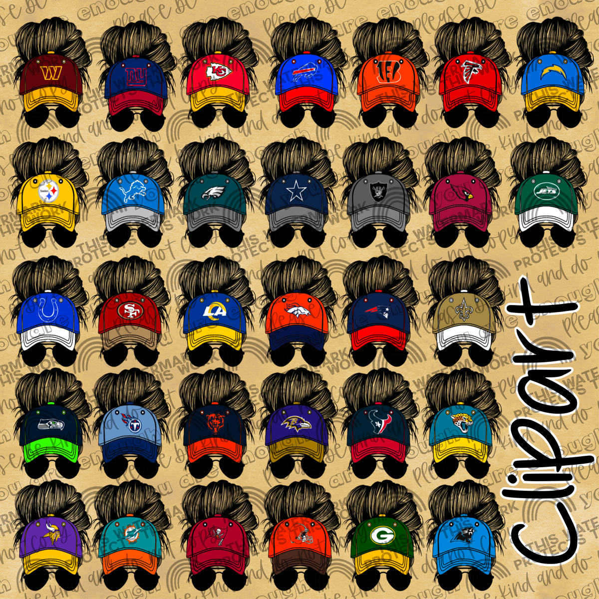 Messy Bun Clipart Pro Football- 32 PNG Files
