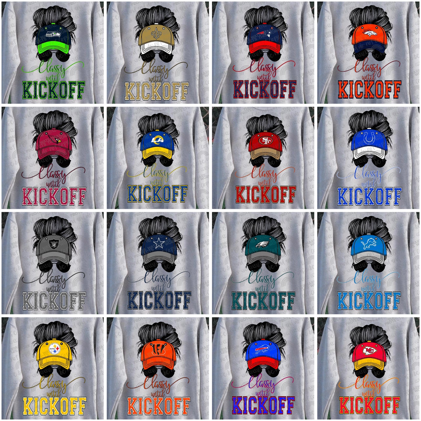 Classy Until Kickoff Messy Bun Hat Pro Football Bundle- 32 PNG Files