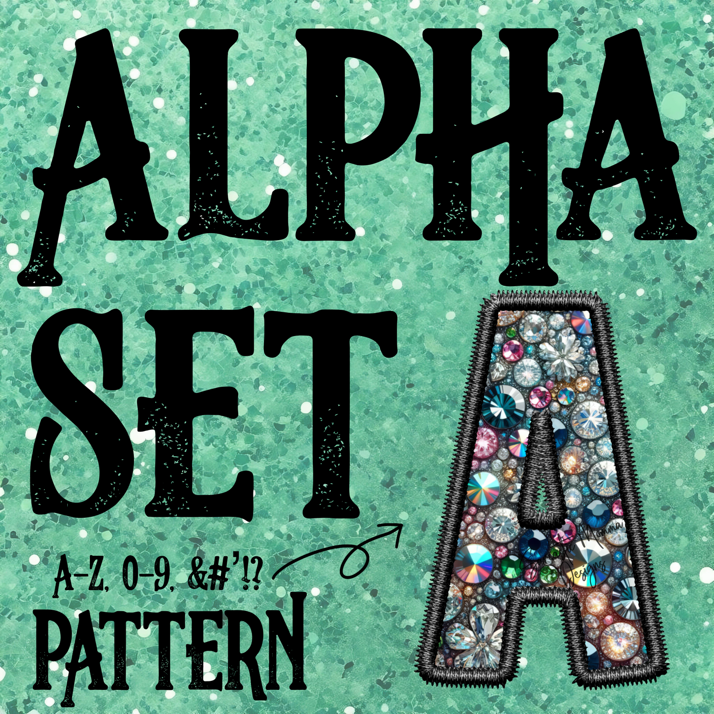 Faux Embroidery Colorful Rhinestones Alpha Set